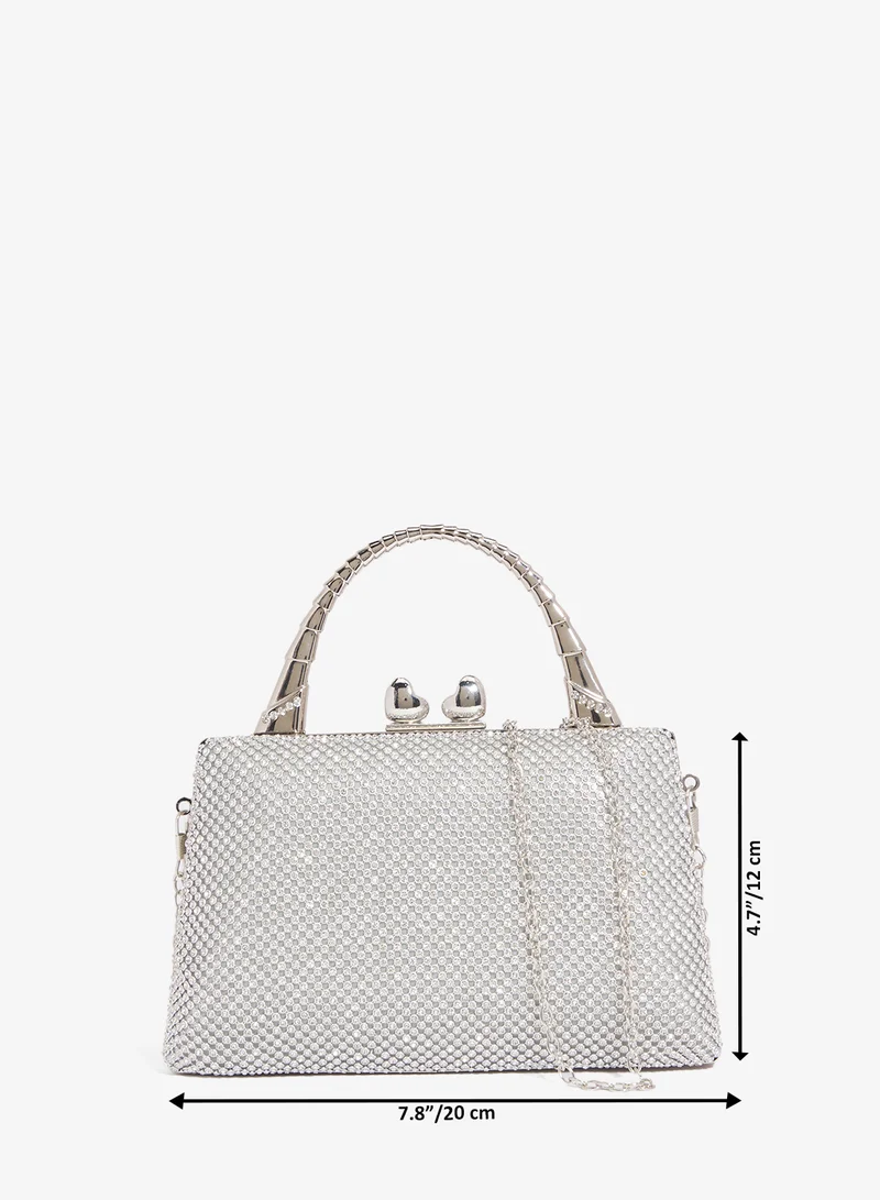 Khizana Silver rhinestone detailed sparkly metallic top handle bag for Women | Best Price UAE